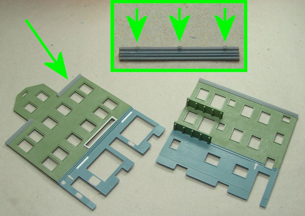 drei Gießnoppen an einem Gebäudebauteil, die vorsichtig abgeschliffen werden mussten 